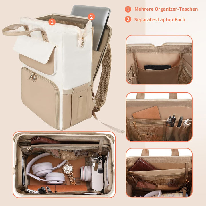 BERTASCHE Lunch Rucksack, Laptop Rucksack Damen 15,6 Zoll mit Isoliertes Kühltasche, 2-in-1-Arbeitsr