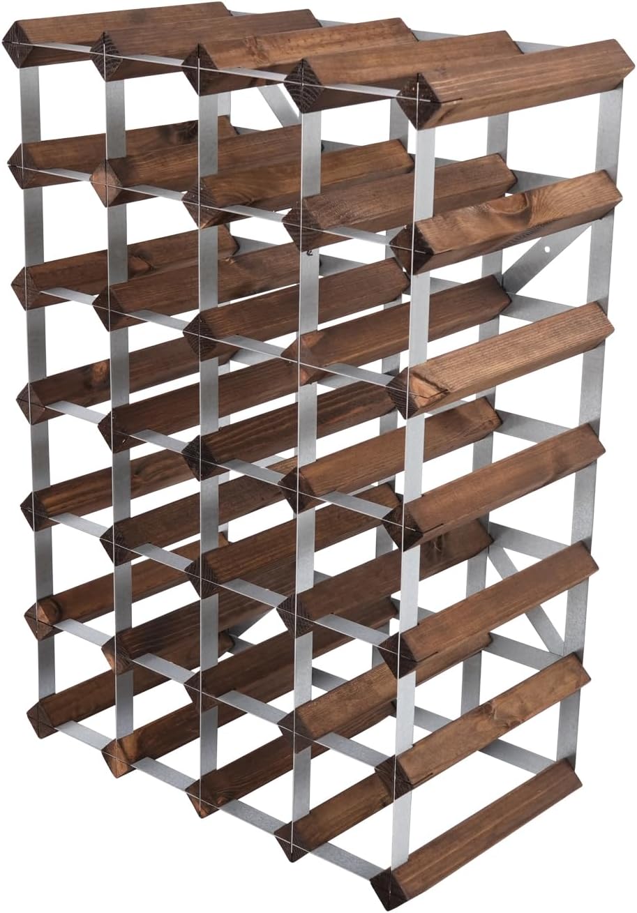 Weinregal für 30 Flaschen. Dunkles Holz, geliefert unmontiert