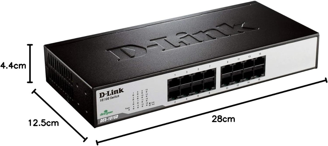 D-Link DES-1016D 16-Port Fast Ethernet Switch (10/100 Mbit/s-Anschlüsse, bis zu 200 Mbit/s im Full-D