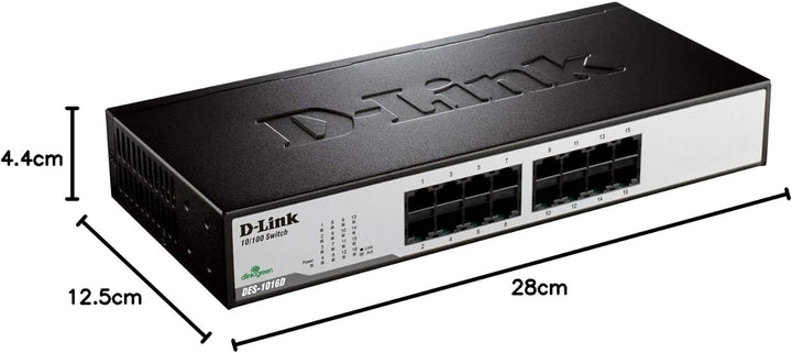 D-Link DES-1016D 16-Port Fast Ethernet Switch (10/100 Mbit/s-Anschlüsse, bis zu 200 Mbit/s im Full-D