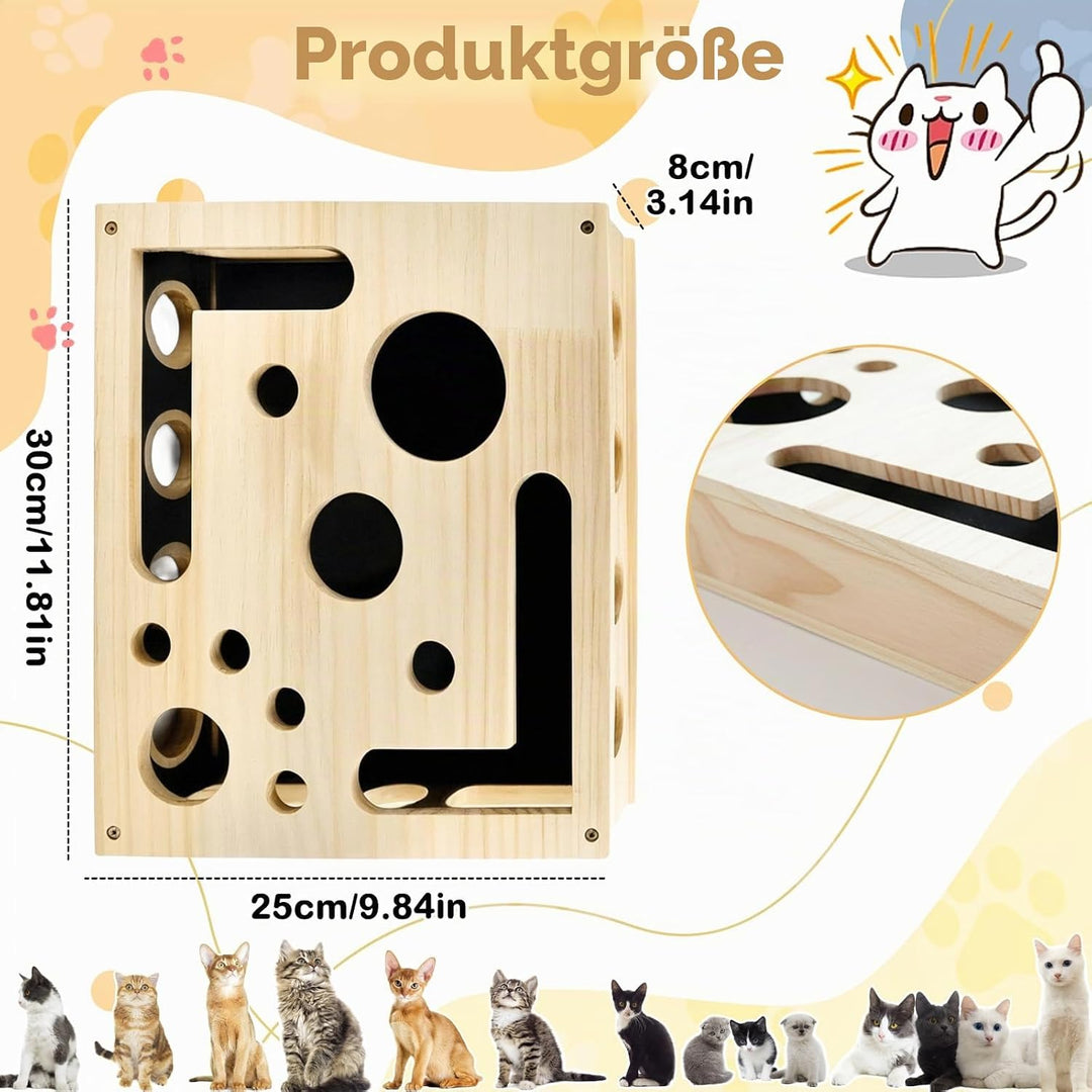 Kratzbretter Katze Katzenkratzpuzzle Anreicherungsbox, Massivholz Katzen Kratzbrett mit Lustigen Löc