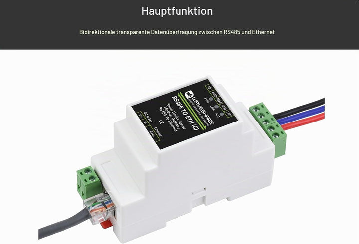 Waveshare RS485 to RJ45 Ethernet Converter Module (C), Industrial Rail-Mount RS485 Serial Server wit