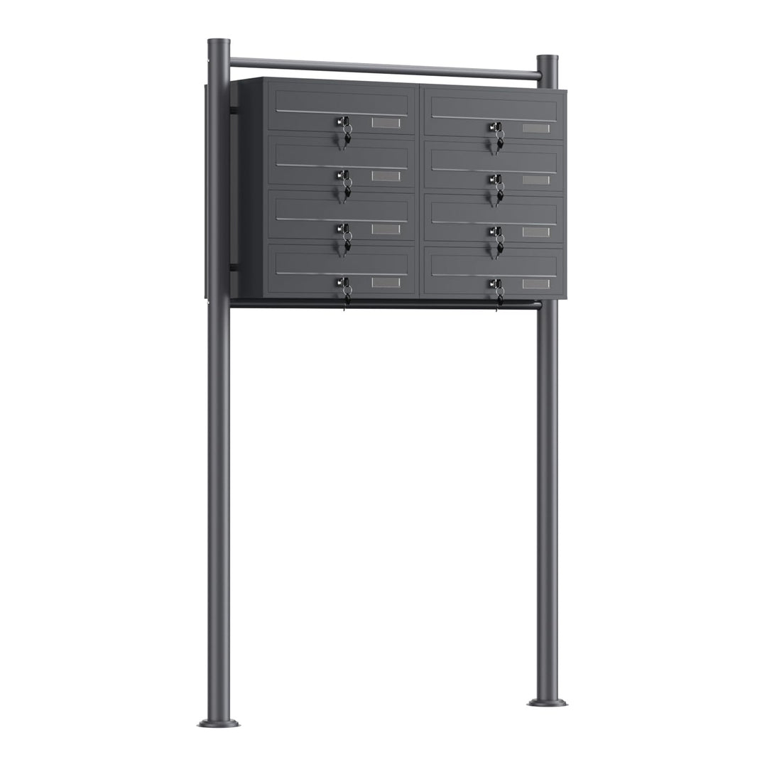 Wiltec 8er Briefkastenanlage Anthrazit 898 x 270 x 1500 mm, Standbriefkasten mit 2x4 Fächern, Schlüs