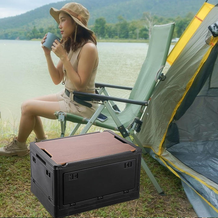 30l/50l Outdoor Camping Storage Box | Four-sided Side Door Camping Box | Wooden Cover Outdoor Storag