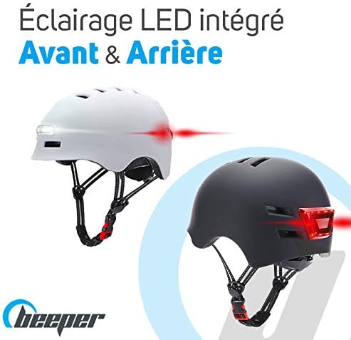 Beeper ME135 Fahrradhelm, Tretroller mit integriertem Frontlicht und Rücklicht M Schwarz, M Schwarz