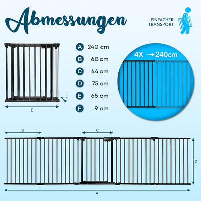 KIDUKU® Kaminschutzgitter mit Tür Metall 240 cm | Absperrgitter Ofenschutzgitter faltbar | Konfigura