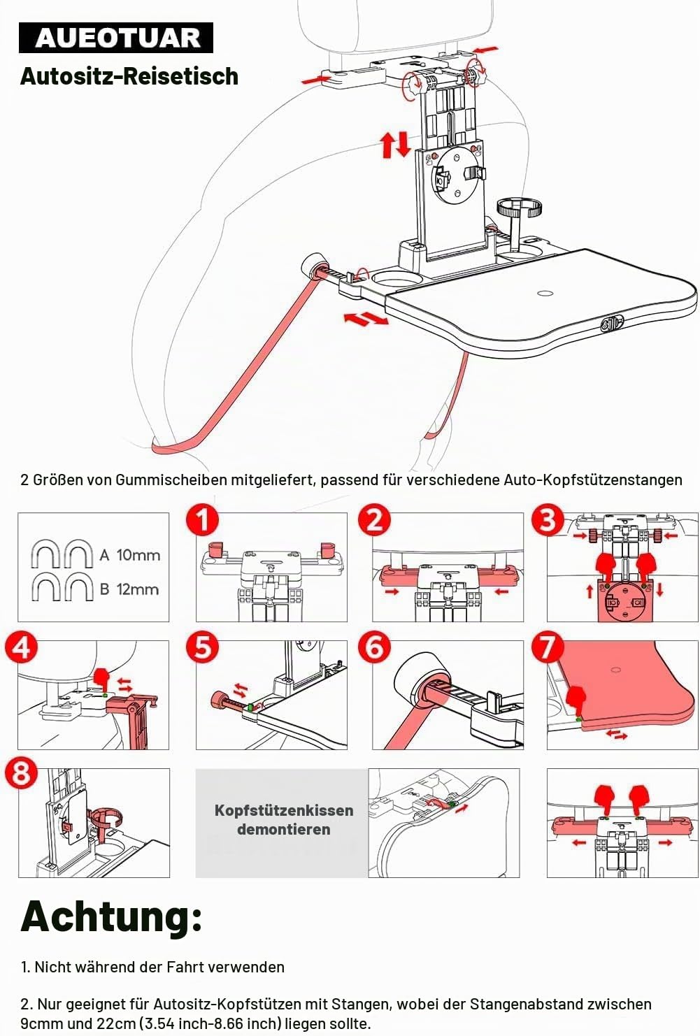 Auto Tisch für Rücksitz Beifahrer, Schreibtisch mit Getränkehalter und Handyhalter, Multifunktional