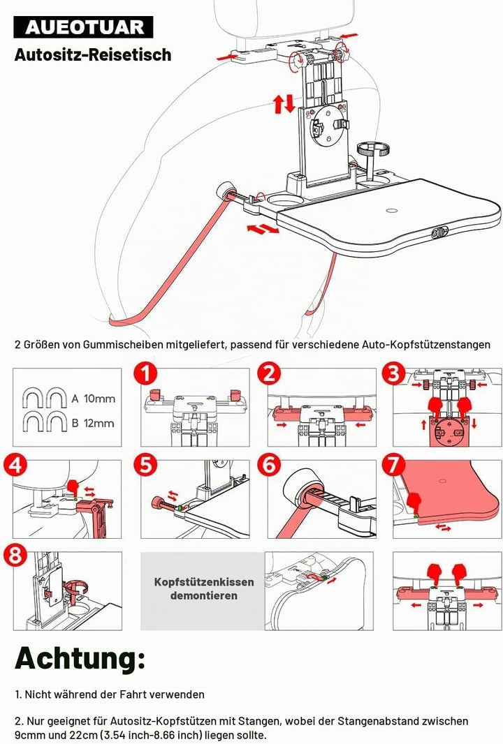 Auto Tisch für Rücksitz Beifahrer, Schreibtisch mit Getränkehalter und Handyhalter, Multifunktional