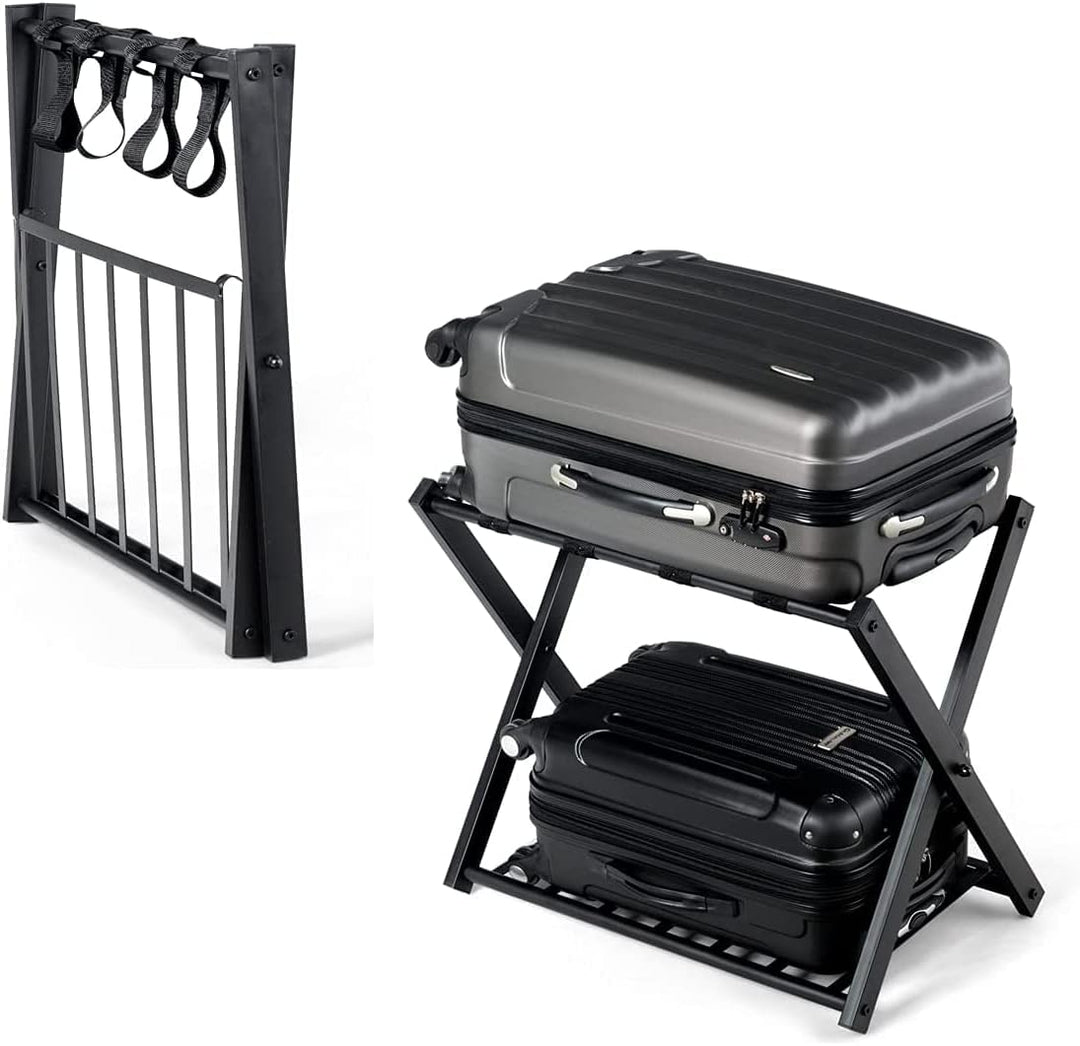 RELAX4LIFE Kofferständer Metall, Kofferablage mit 2 Ebenen, Gepäckablage klappbar, Kofferbock mit 4