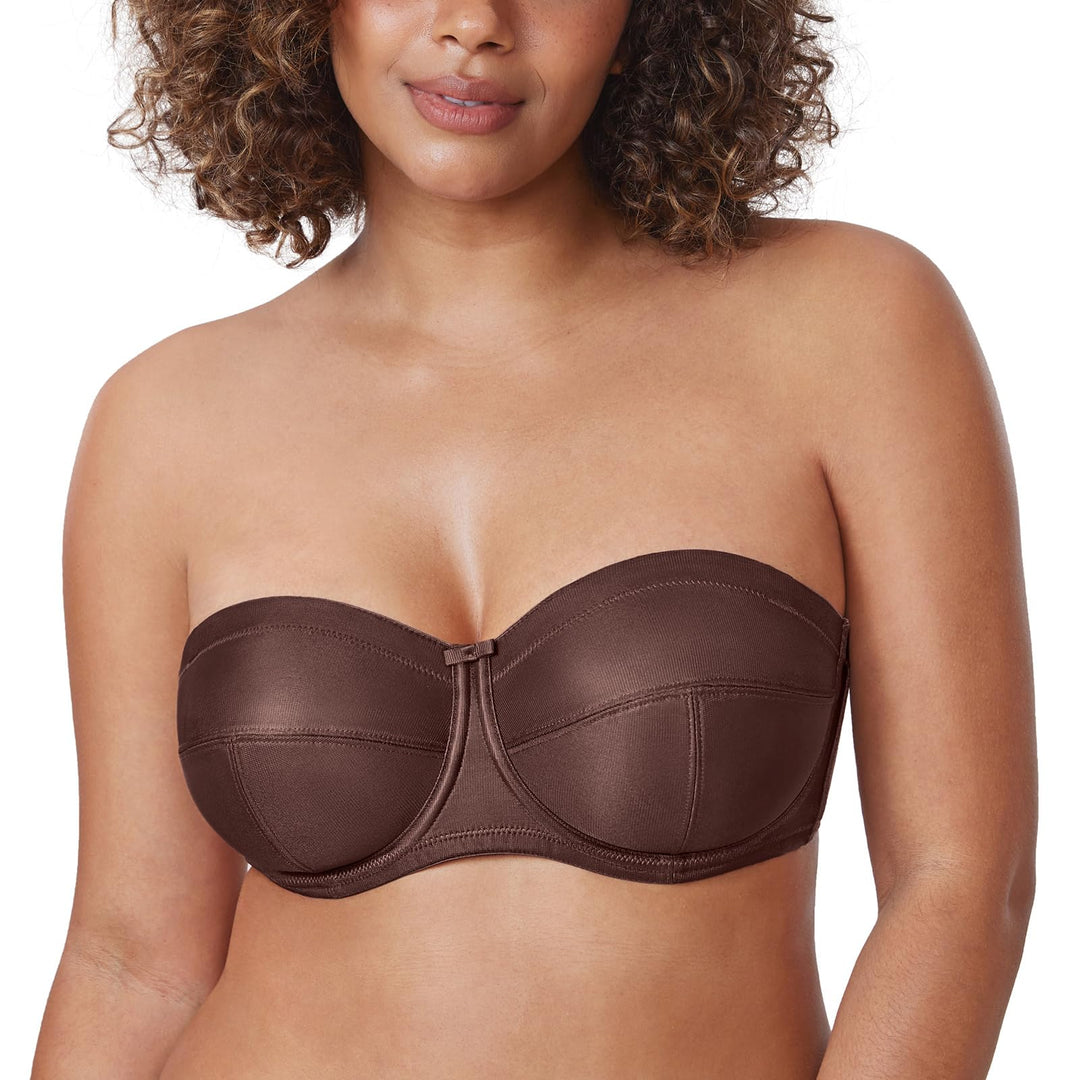 DELIMIRA Damen Trägerloser BH mit Bügel | Grosse Grössen, Bandeau Dirndl BHs, ohne Polster, mit Abne