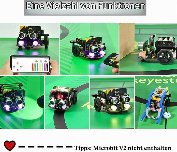 KEYESTUDIO BBC Microbit V2.2 Starter Kit, Micro bit Car Kit, Elektronisches STEM Programmier Kit, Ge