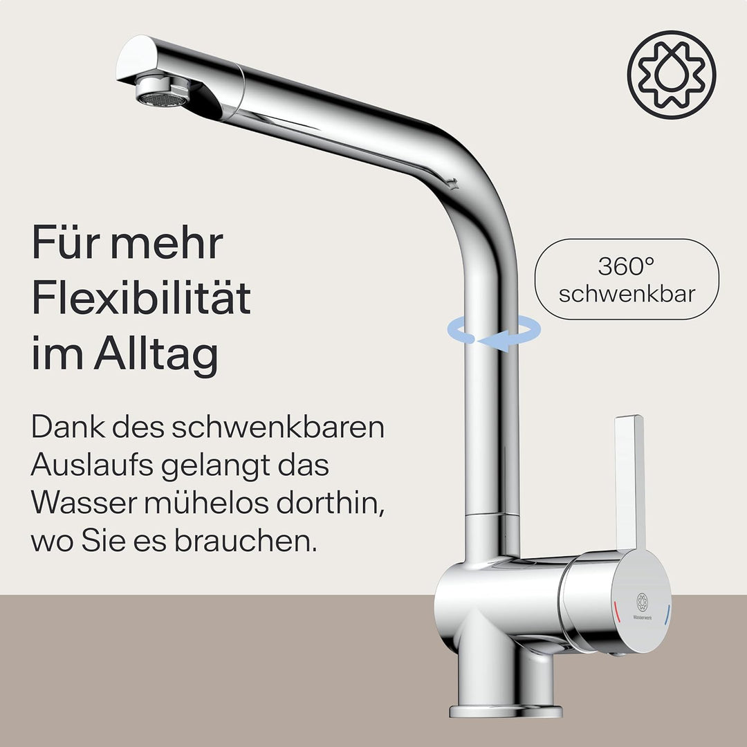 Wasserwerk Küchenarmatur WK4 | Wasserhahn Küche | Spültischarmatur mit Schwenkauslauf | 360° drehbar