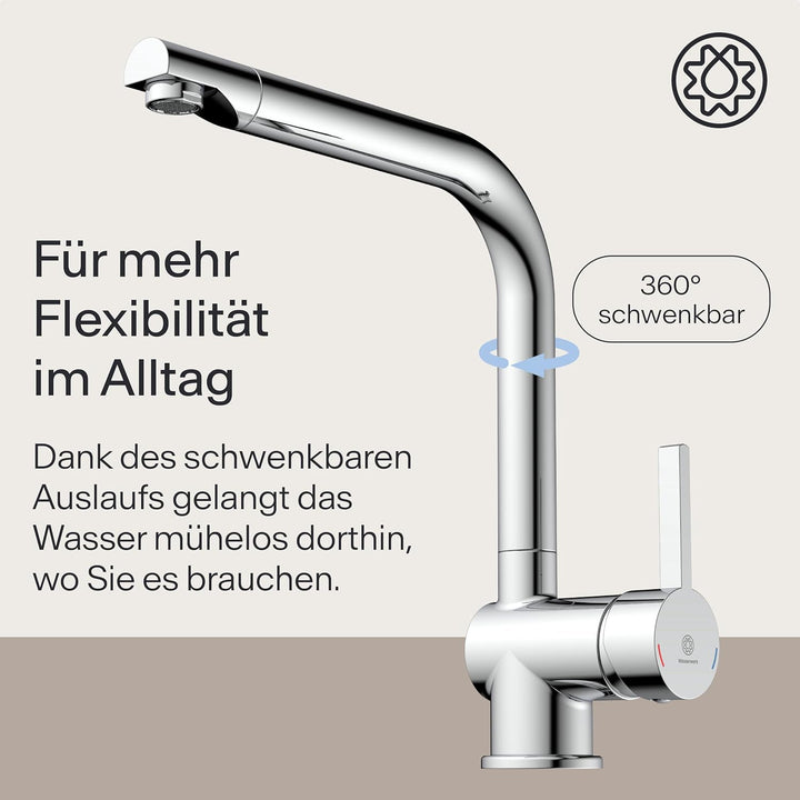 Wasserwerk Küchenarmatur WK4 | Wasserhahn Küche | Spültischarmatur mit Schwenkauslauf | 360° drehbar