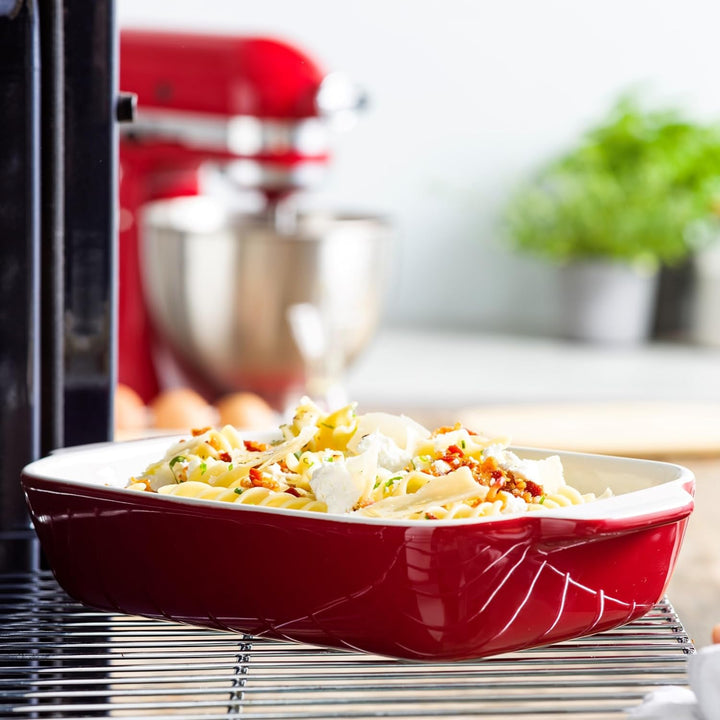KitchenAid Stoneware Backform Rechteckig Keramik Antihaftbeschichtung mit Bambusdeckel, 26 cm/1,9L,