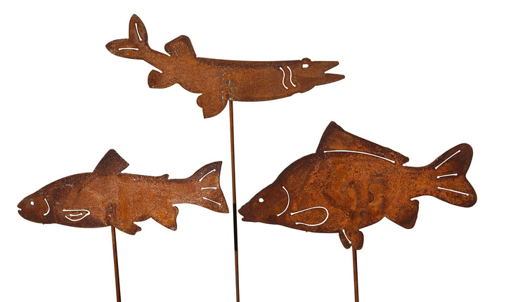 Vosteen Blümel Huber Decorative Garden Set – Fish 3 x 60 cm Metal Rust Patina Finish