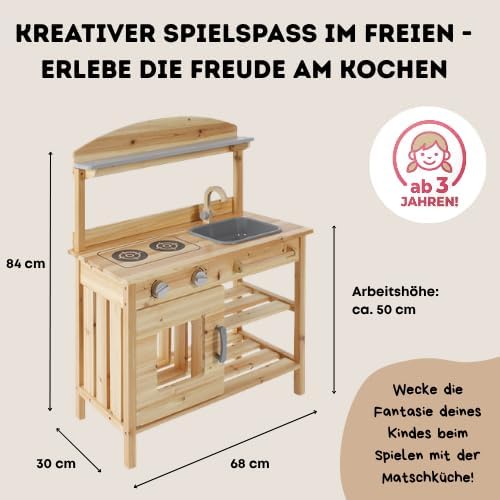Bayer Chic 2000 Matschküche, unbehandelt, vollmassives Holz, Outdoor-Kinderküche, für Kinder ab 3 Ja
