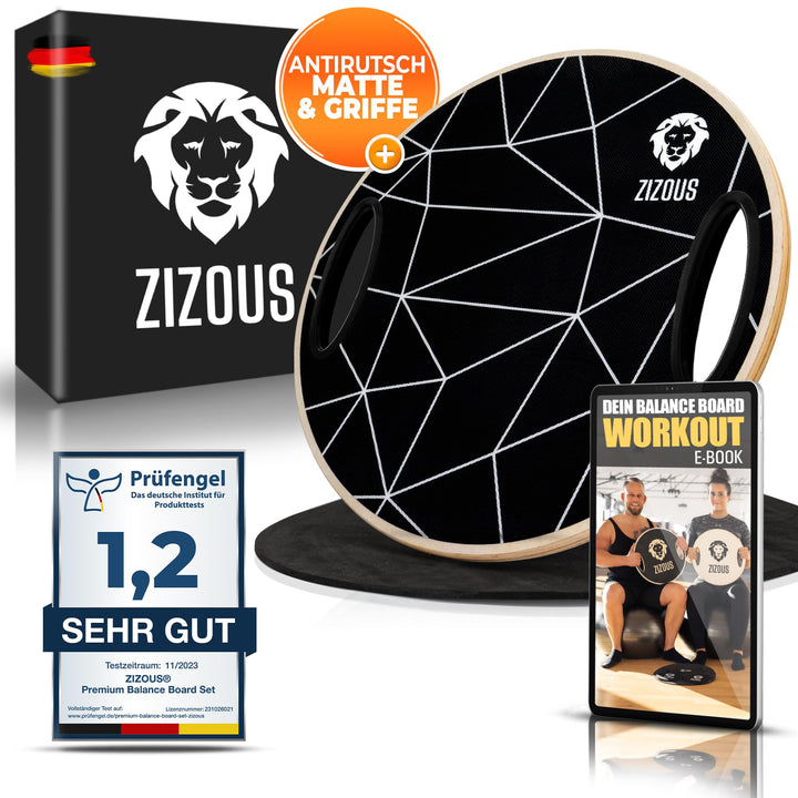 ZIZOUS® Premium Balance Board TESTSIEGER Komplettset - Hochwertiges Wackelbrett inkl. Antirutschmatt