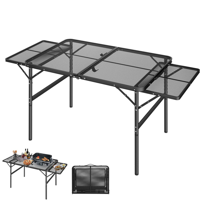 Tragbarer Campingtisch 90x60cm, Höhenverstellbar & Klappbar Gartentisch mit Metallgitterplatte, Erwe