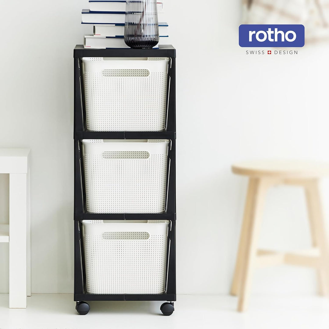 Rotho Brisen Rollcontainer mit 3 Schubladen, Kunststoff (PP recycelt), anthrazit, 3x16l (36,6 x 30,0