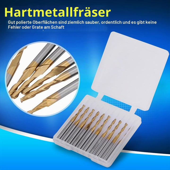 10 pcs Schaftfräser Hartmetall Coated Fräsbohrer Doppel-Fräser Fräserset 3.175mm Schaft 2mm Schneidk
