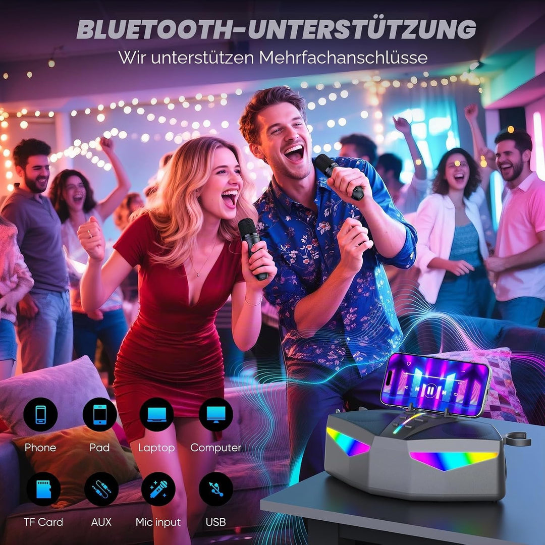 Karaoke-Maschine : Echter Tragbarer Lautsprecher mit 35 W, 8-Stunden-Autonomie, 2 Aufladbare Drahtlo