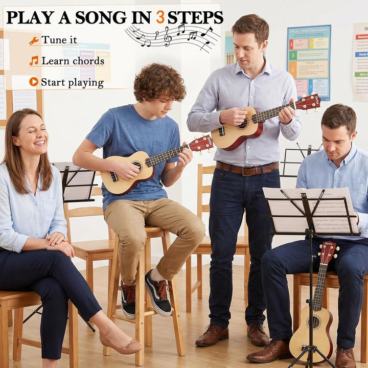 Everjoys Sopran Ukulele Set für Erwachsene 21 Zoll Ukulele Starter Kit mit Tasche, Tuner, Songbook,
