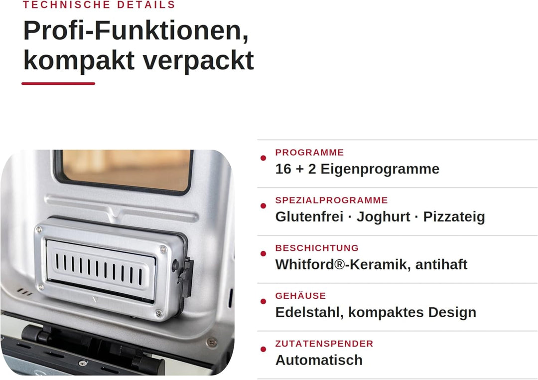 UNOLD Brotbackautomat BackProfi 68476 – Brotbackmaschine mit Nussspender, 18 Programme, Touchscreen,