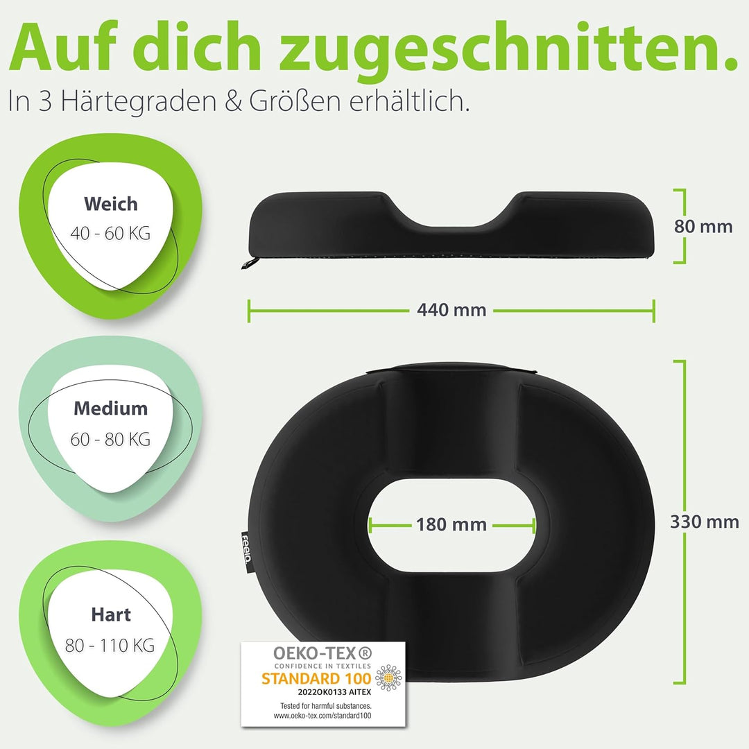 feela.® Orthopädisches Sitzring [3 Härtegrade] – Hämorrhoiden Sitzkissen mit Loch – nach OP & Geburt