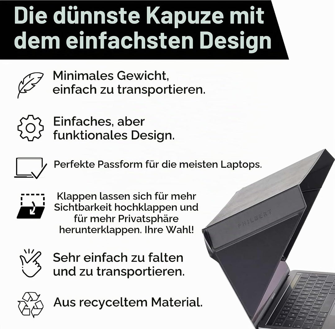 Philbert Design - St. Tropez Slim Hood für 12"/13"/14″ Laptops.Sonnenblende/Privatsphäre, hitzebestä