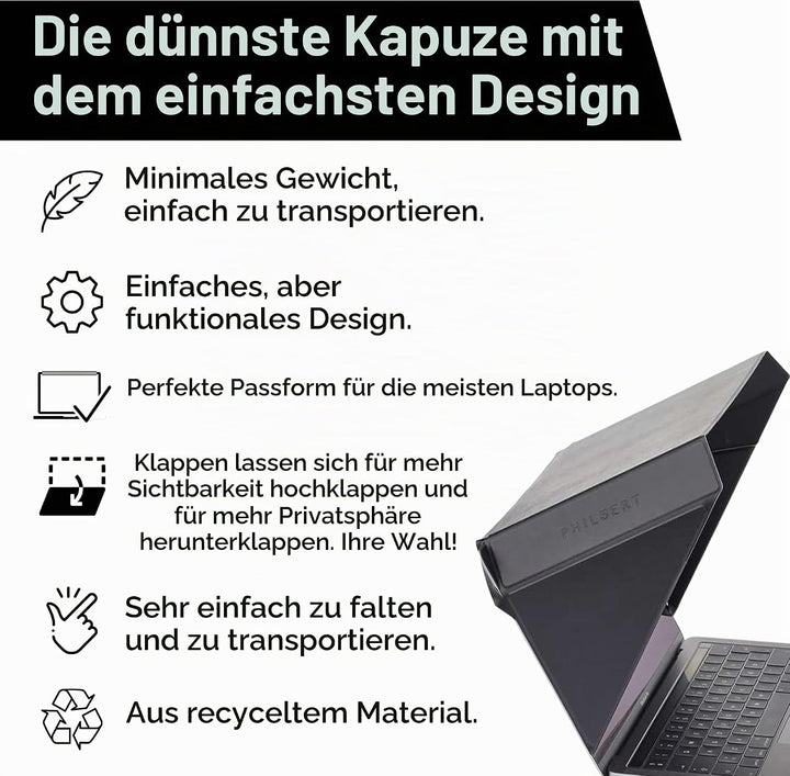 Philbert Design - St. Tropez Slim Hood für 12"/13"/14″ Laptops.Sonnenblende/Privatsphäre, hitzebestä