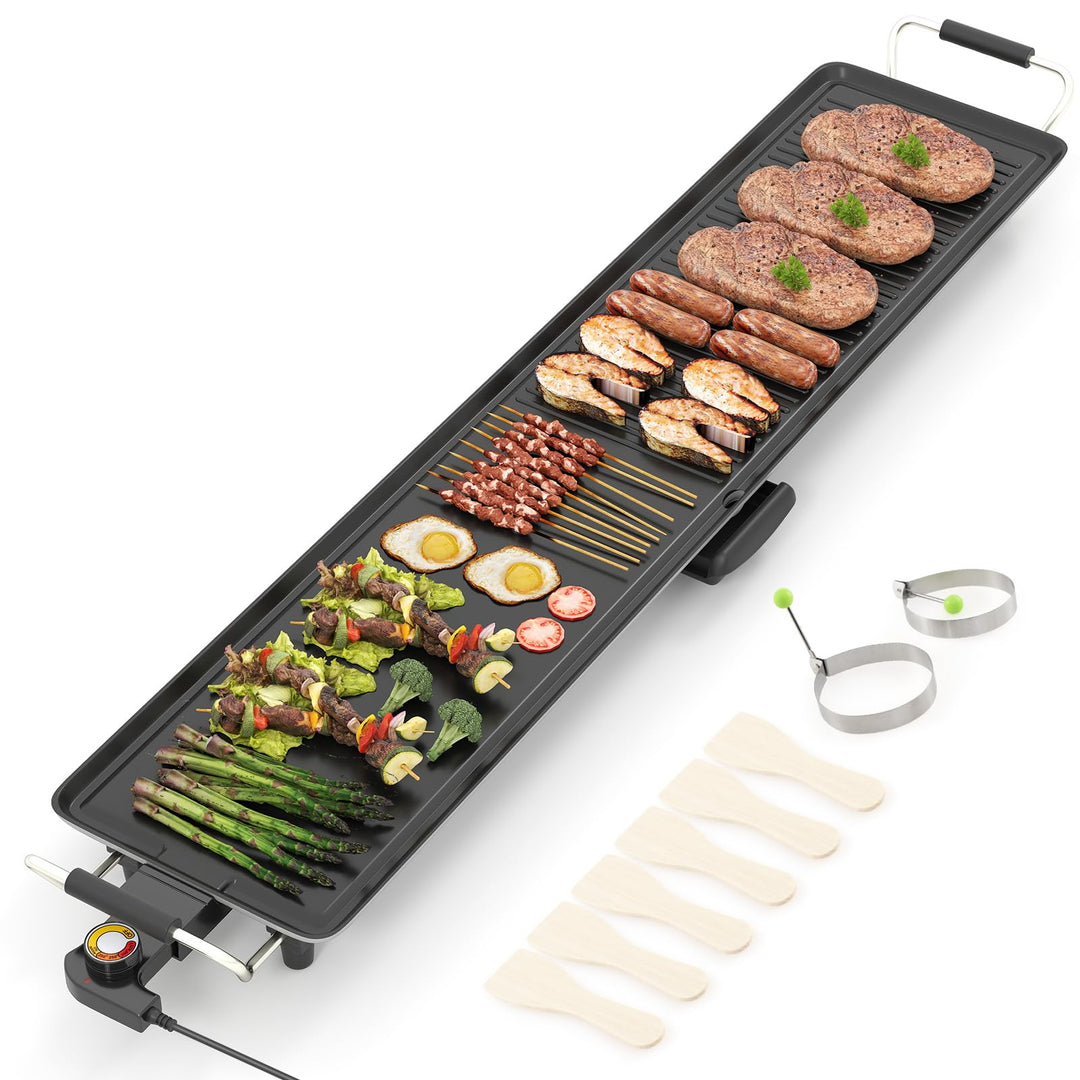 RELAX4LIFE Tischgrill elektrisch, 100 x 22 cm extra lange Teppanyaki-/Plancha-Grillplatte, Elektrogr