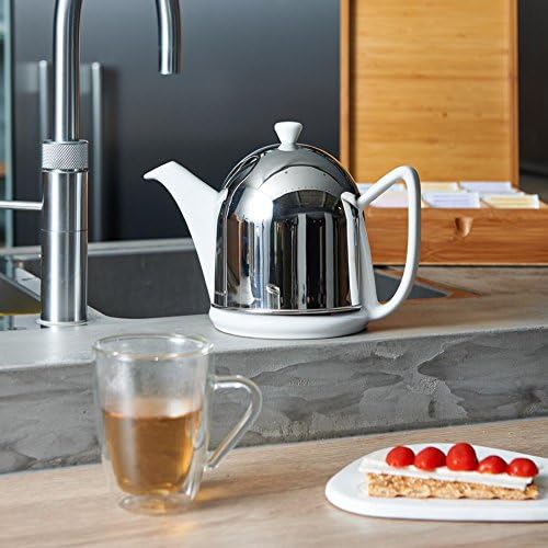 Bredemeijer kleine weisse glänzende Keramik Teekanne 1.0 Liter mit Edelstahlhaube