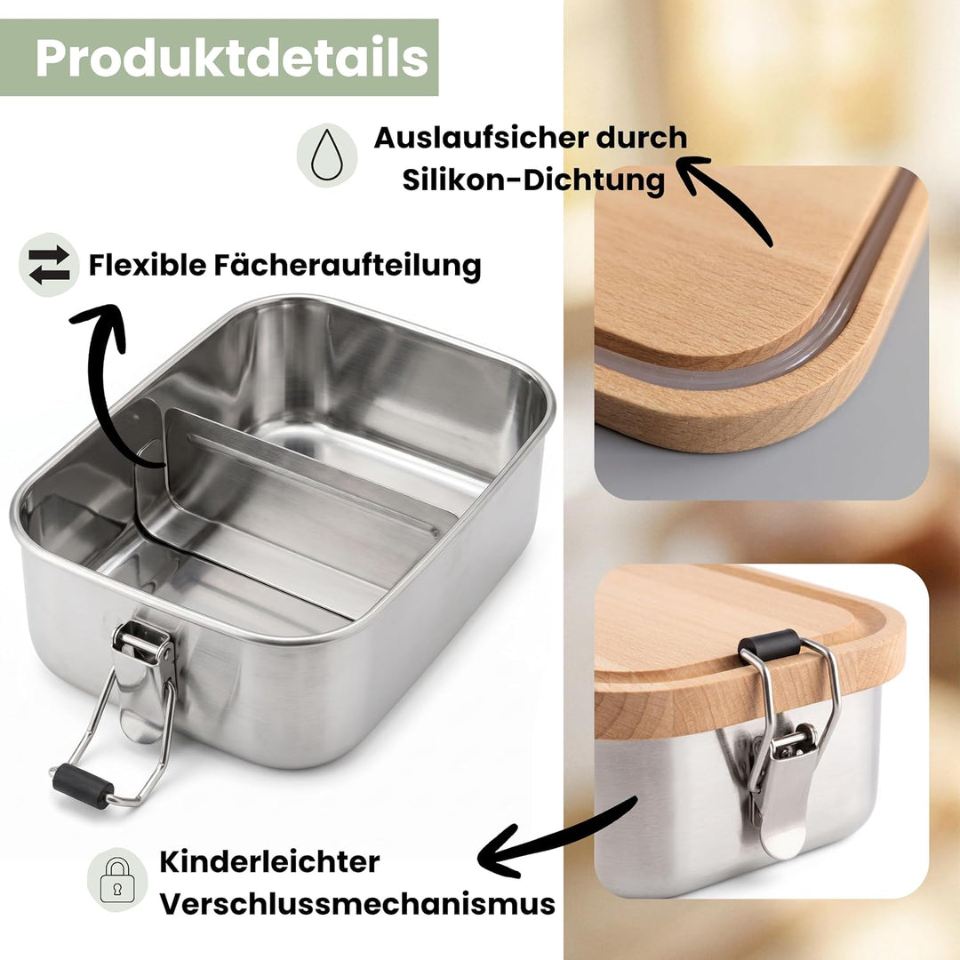 LOOXIS Personalisierte Lunchbox für Kinder – Personalisierbare Brotdose Namen und Motiv, Buchenholzd