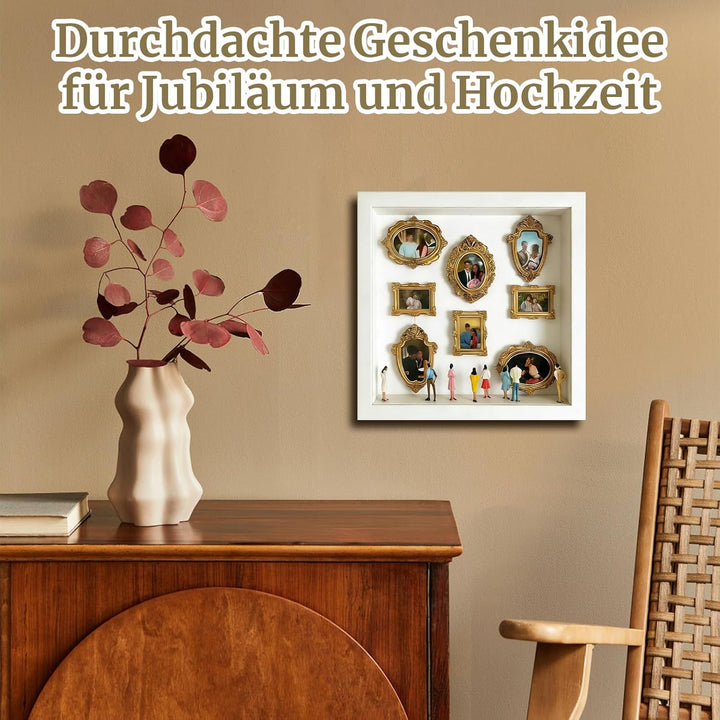 DIY Mini Museum Bilderrahmen, Weisser Vintage Mini Bilderrahmen Set mit 8 Goldene Rahmen & 8 Zufälli