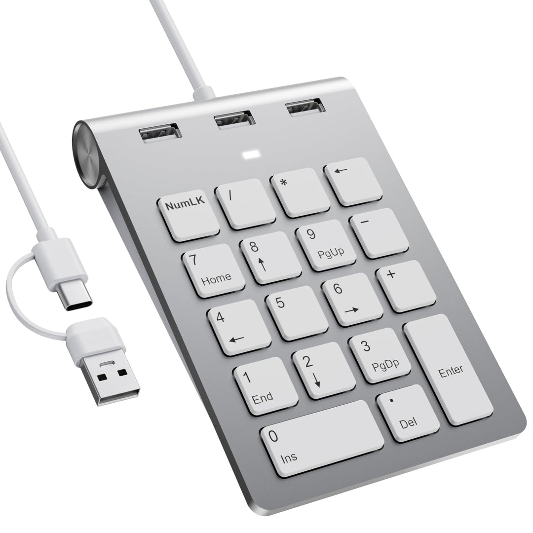 Ziffernblock mit USB A/USB C, Multifunktionstasten Nummernblock mit 3 zusätzlichen USB 2.0-Anschlüss