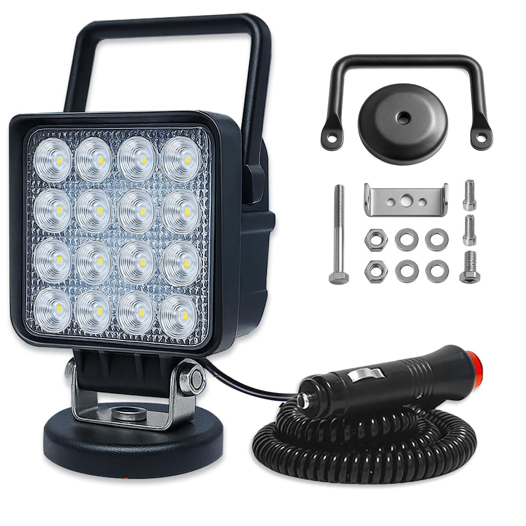 Willpower 48W LED Arbeitsscheinwerfer mit Magnetfuss, 4 Zoll tragbarer runder LED-Flutlicht für Auto