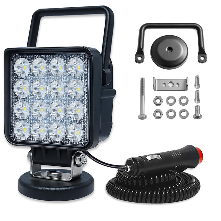 Willpower 48W LED Arbeitsscheinwerfer mit Magnetfuss, 4 Zoll tragbarer runder LED-Flutlicht für Auto
