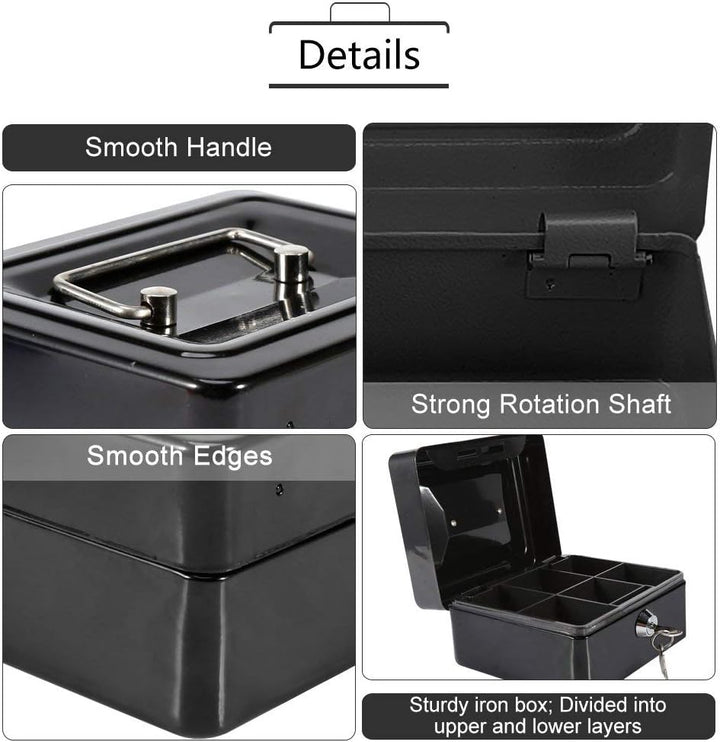 Zerodis Kleine Geldkassette mit Schlüsselschloss Portable Doppelschicht Metallmünze Geld Storage Sec