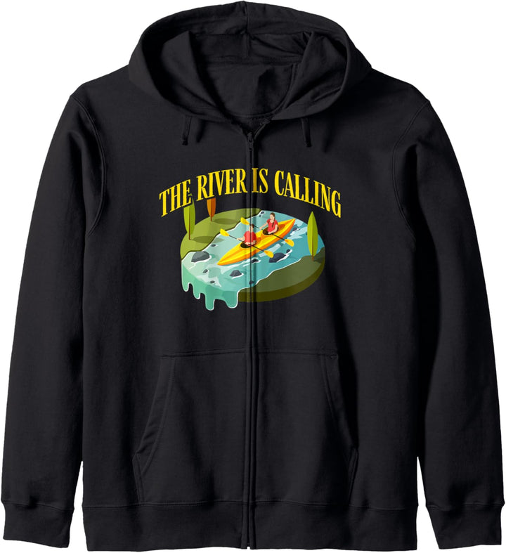 The River Is Calling Kayaker Trees Mountains Nature Fans Kapuzenjacke