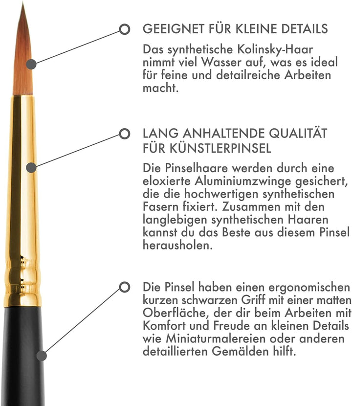 Roubloff Professional Kolinsky Imitation Brush Set | 8 Runde Synthetikpinsel In Den Grössen 00 0 1 2