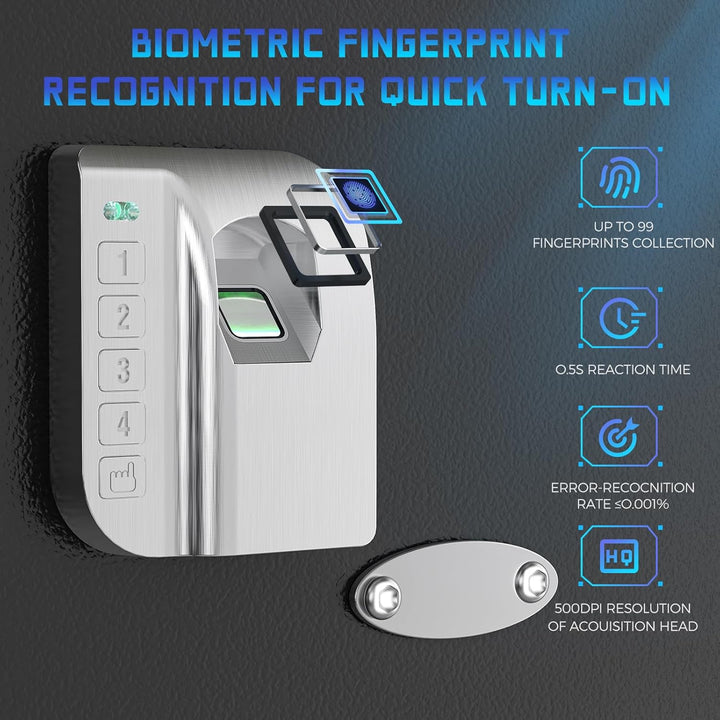 WASJOYE 38.08L Fingerabdruck Tresor Safe, Gross Tresor mit Zahlenschloss, Biometrischer Möbeltresore