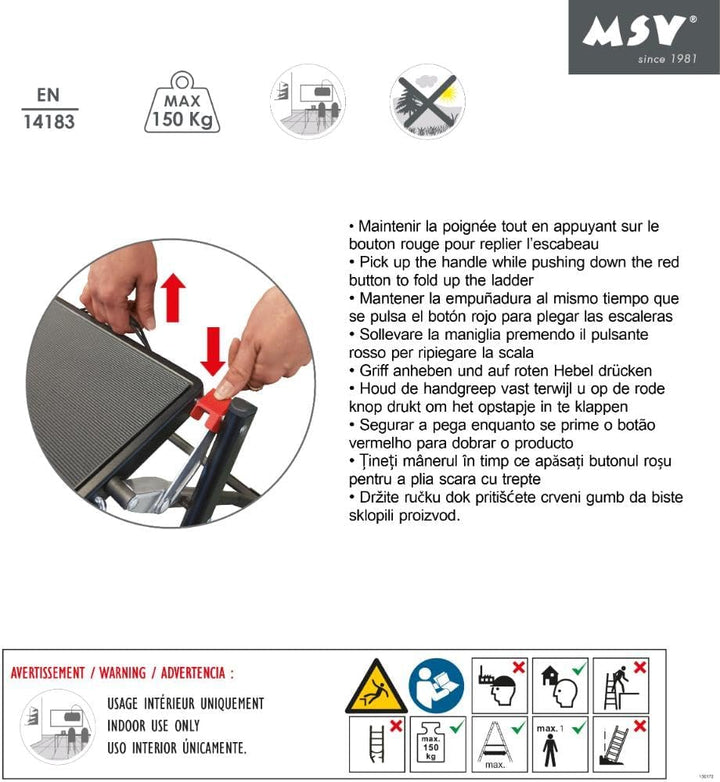 MSV Tritthocker mit 2 Stufen, klappbar & rutschfest, leicht, Stahl, max. 150 kg, Mattes Schwarz, Noi