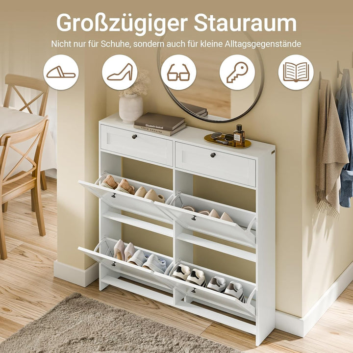 SoBuy Schuhkipper Schmal Schuhschrank Weiss, Modernes Schuhregal für Flur, Platzsparend mit 12 Paar