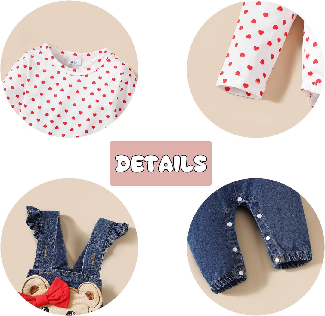 Baby Mädchen Kleidung Outfits Herbst Winter Niedlich Liebe Druck Strampler Cartoon Bär Overalls Hose