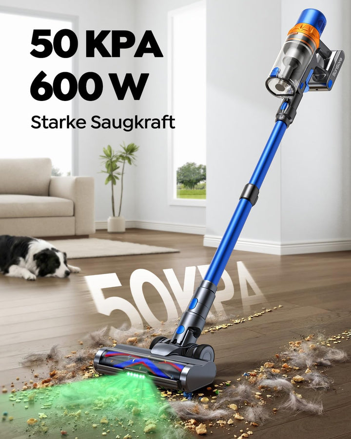SunSare Akku Staubsauger Kabellos 600W/50000Pa/65Min, Akkustaubsauger mit 1M Schlauch, Aromafunktion