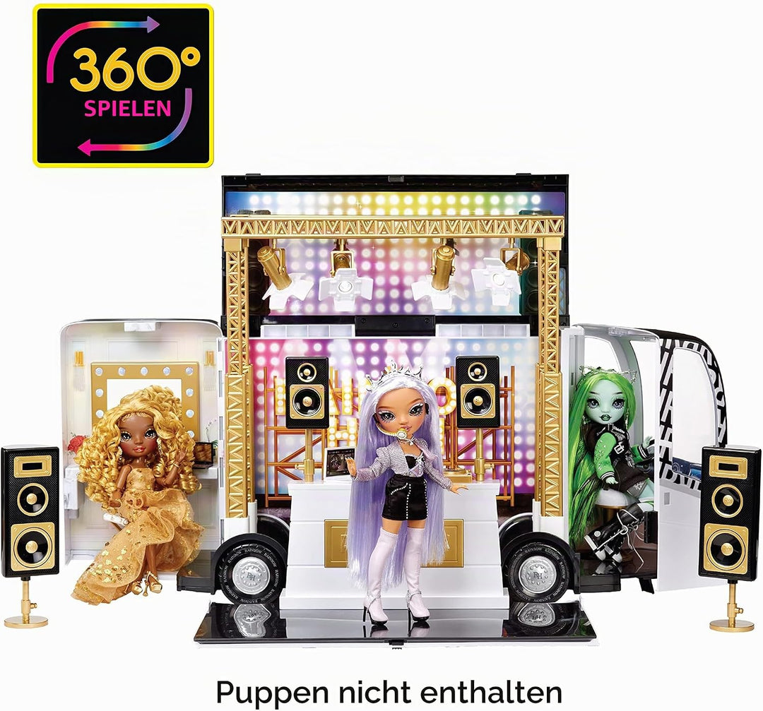 Rainbow High Rainbow Vision World Tour Bus &amp; Bühne - 4-in-1-Deluxe-Spielset mit Lichtern — Inklusive