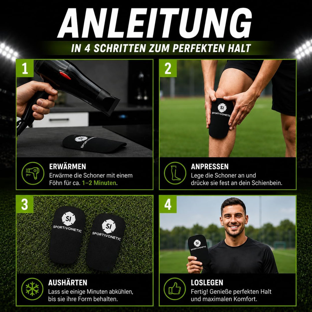 SPORTIVONETIC® High Performance Schienbeinschoner Anpassbar für Erwachsene & Kinder, Damen & Herren