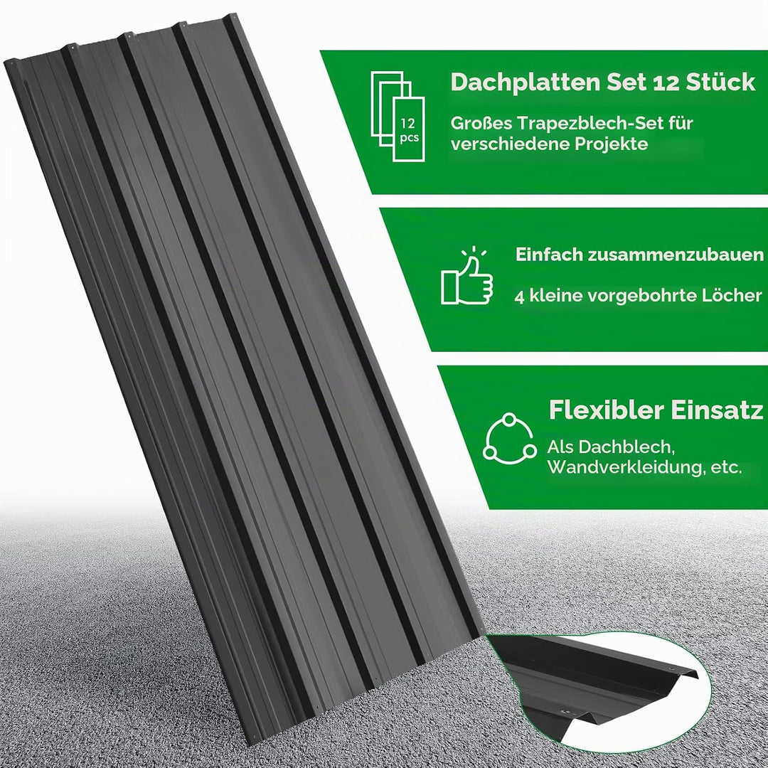 12x Trapezblech 7 m², 110 x 45 cm, Metal Verzinkt Rostresistent Wetterfest Profilblech Dachblech Wel