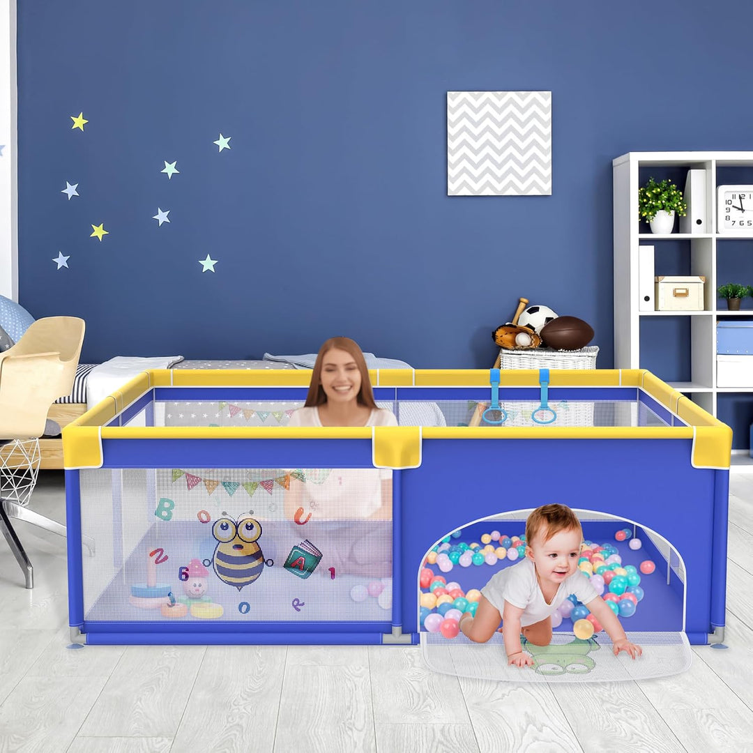 Aufun Laufstall Baby Laufgitter 300D Oxford Gewebe, mit Anti-Kollision Schaum Absperrgitter, Atmungs