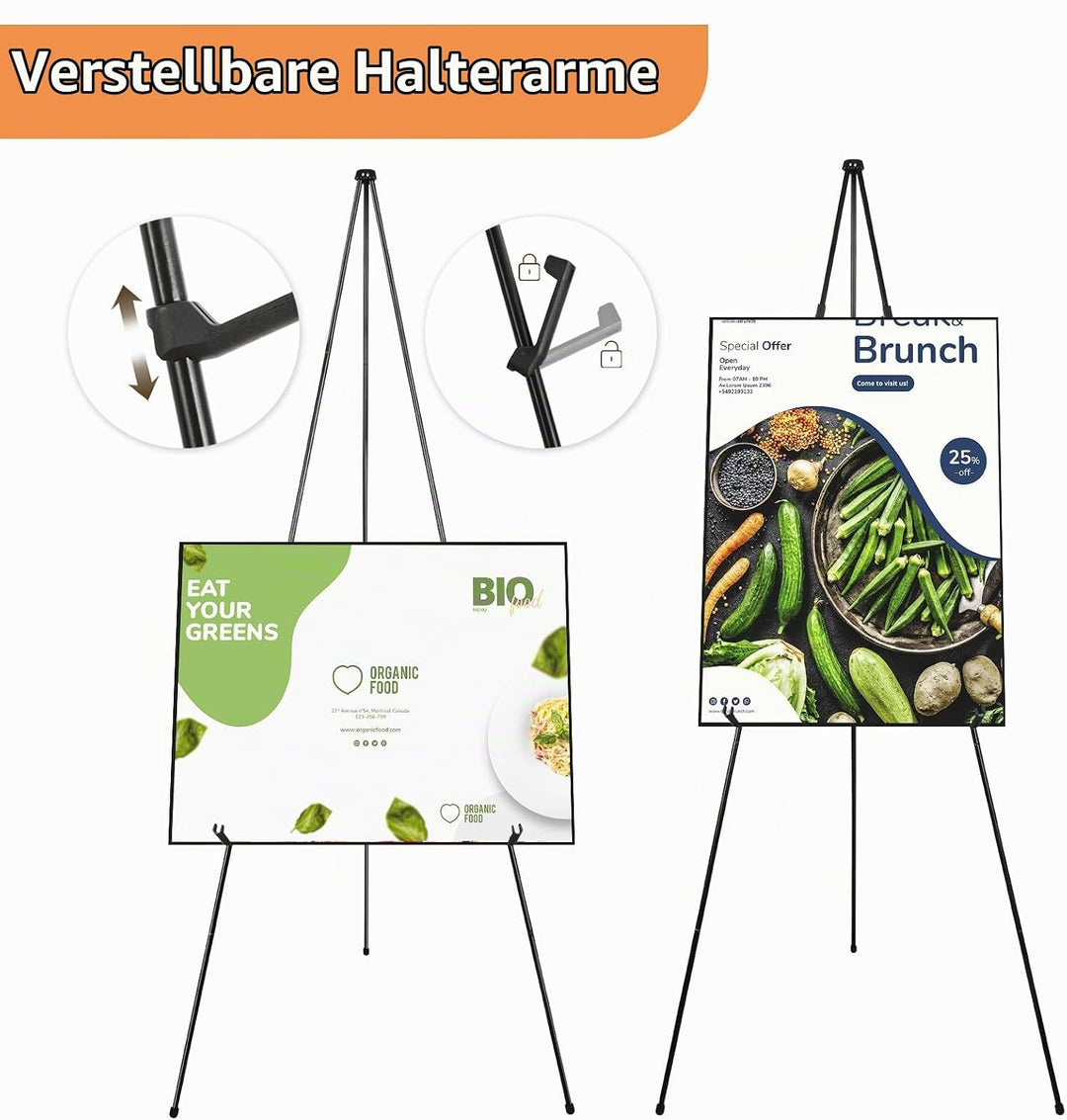 SHUESS 2 Stück Staffelei Schwarz, 160 cm Gross Staffelei hochzeit, Staffeleis Ständer Verstellbares
